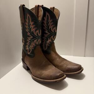 ARIAT Rubber Soled Leather Mid Calf Cowboy Boots, Size 10, Brown And Green